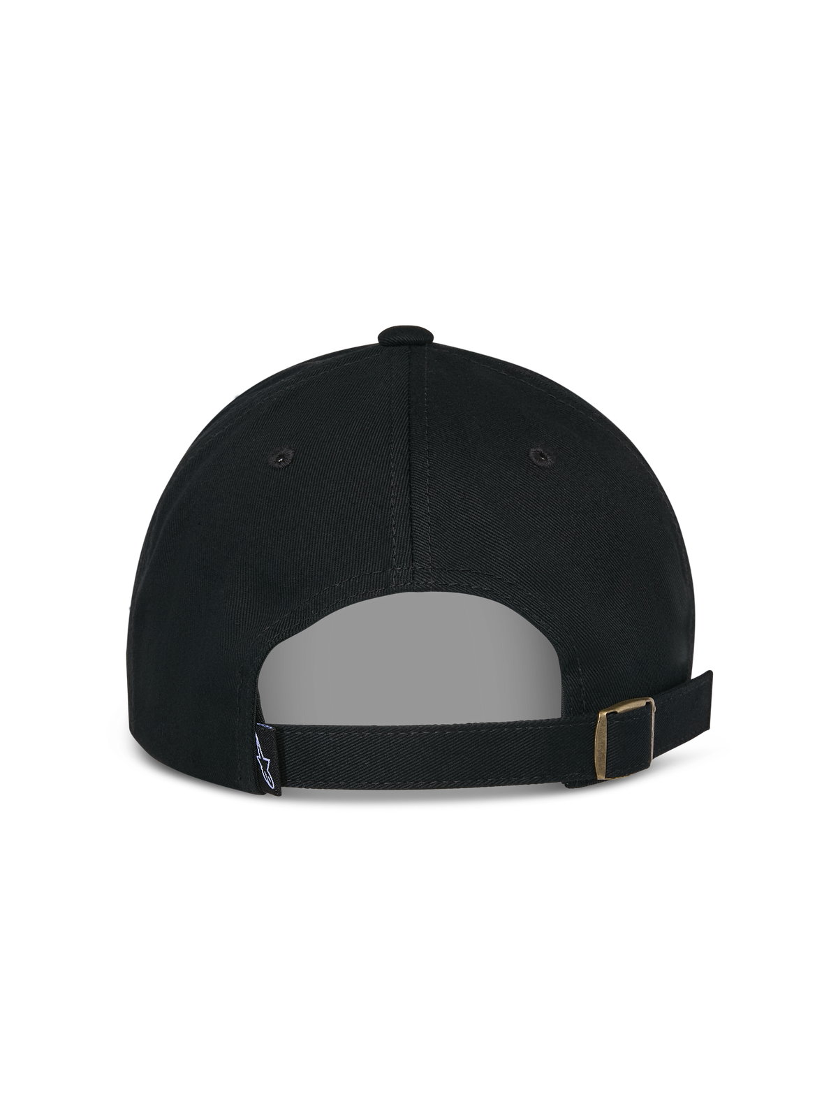 Alpinestars Deduce Strapback-kasket, sort, set bagfra med justerbar remlukning med metalspænde og lille logomærkat, afslappet bomuldstwill-kasket