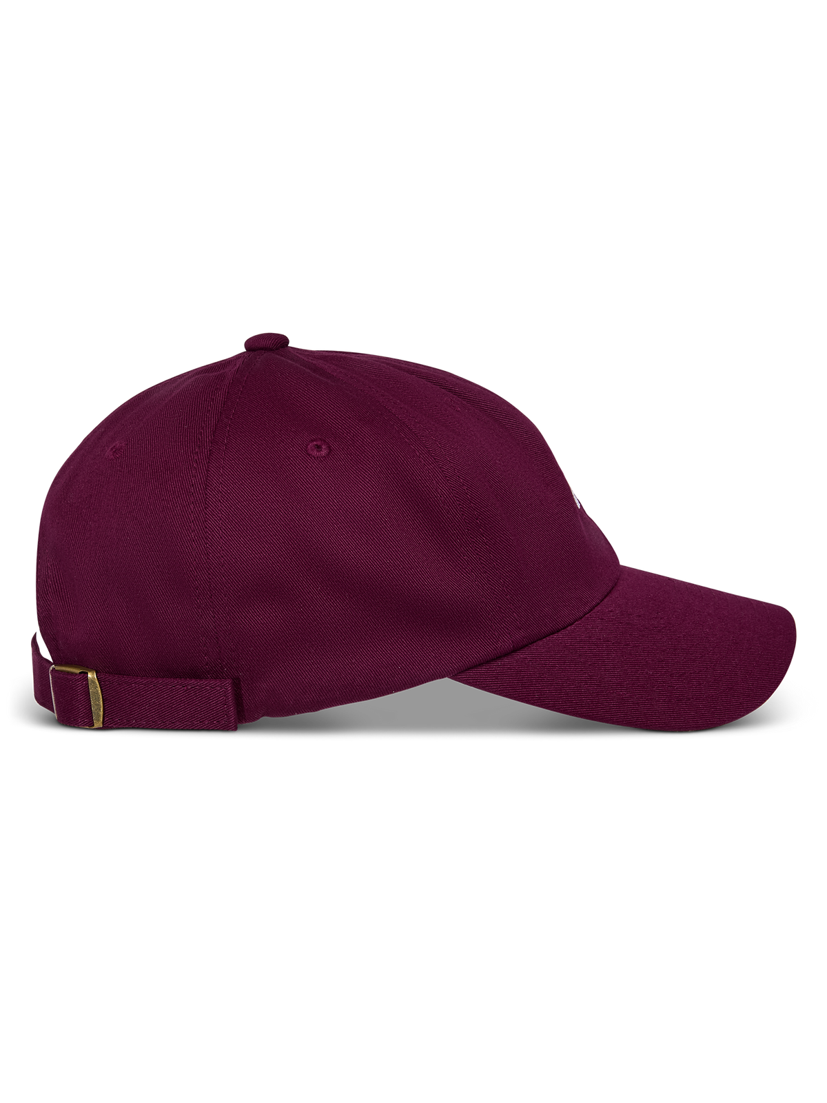 Alpinestars Deduce Strapback kasket, vinrød, set fra siden, buet skygge med ustruktureret lav krone, justerbar stofrem bagpå med metalspænde, afslappet bomulds-twill sportstøj