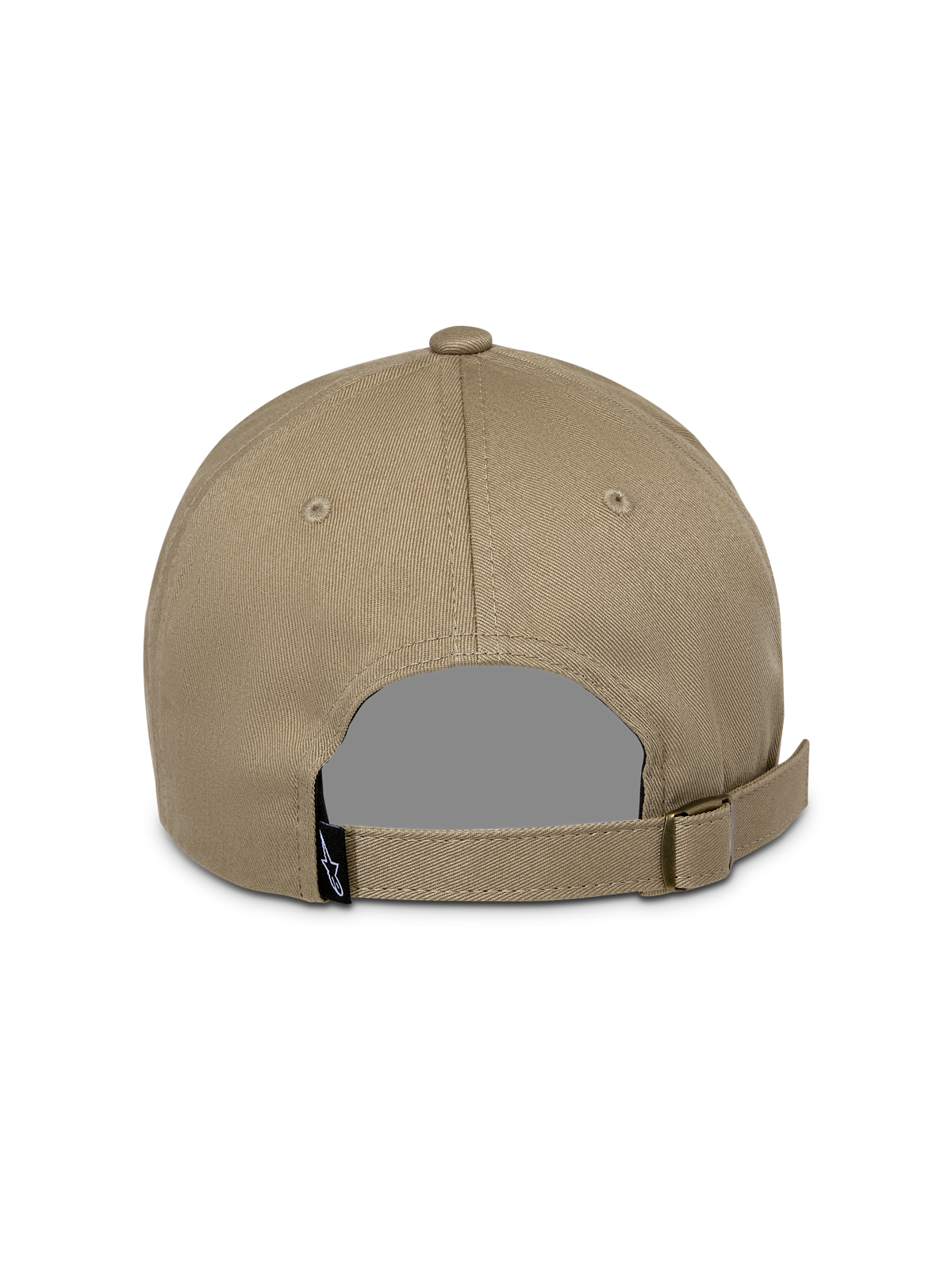Alpinestars Deduce Strapback Hat, Khaki, back view with adjustable strap and metal buckle, featuring a small black logo tag, casual cotton twill headwear