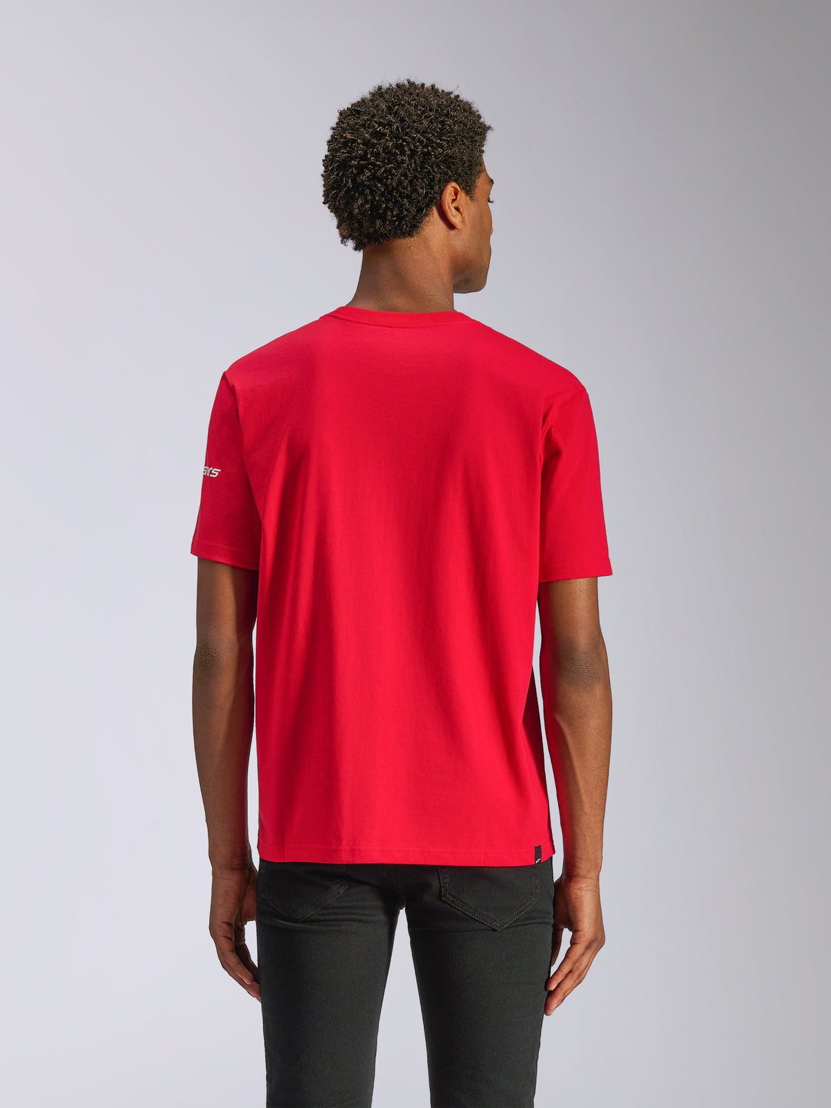 Alpinestars Frontal CSF Tee, Short Sleeve T-Shirt, Red, back view on model, sustainable moisture-wicking fabric, casual performance sportswear