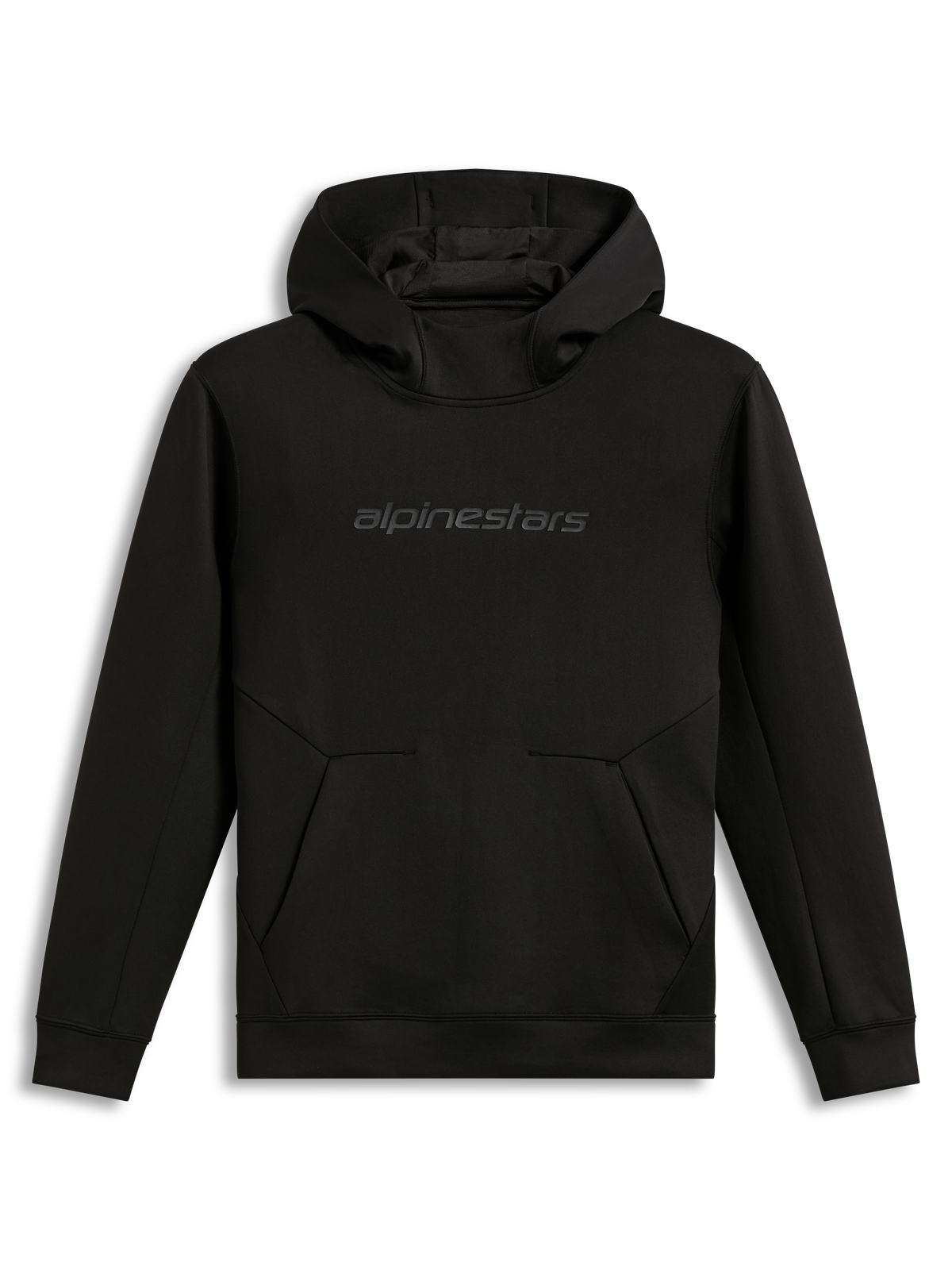 Alpinestars Datrix Hoodie, sort pullover-hættetrøje i fleece til sportstøj, med tonalt HD-logo på brystet og dart-detalje ved lommen.