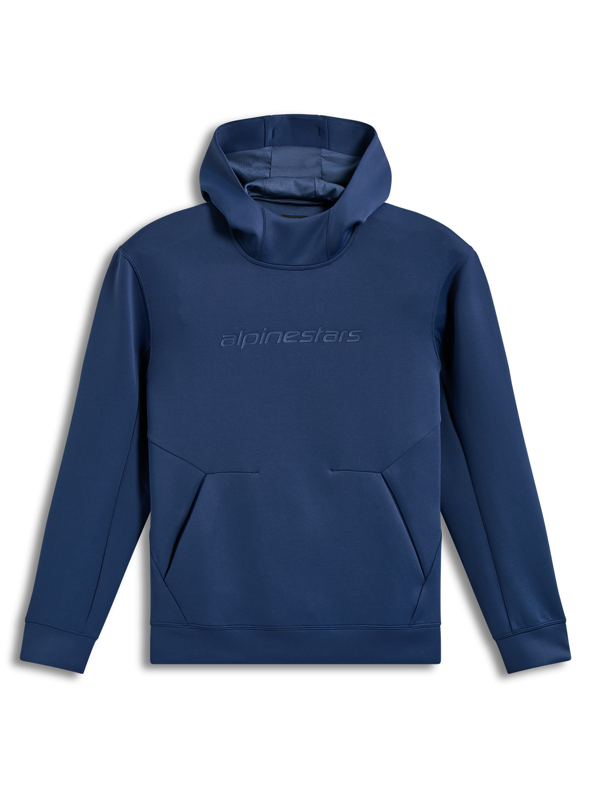 Alpinestars Datrix Hoodie, blå tri-blend fleece-hættetrøje med tonalt HD-logo på brystet og mesh-foret hætte.