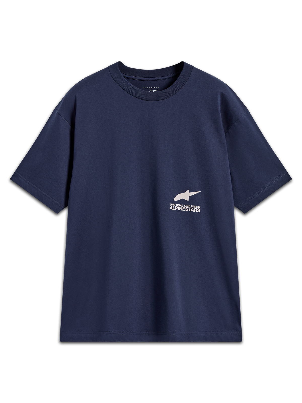 Alpinestars Institute Oversized SS CSF Tee, mørkeblå kortærmet t-shirt med hvidt Astar-logo og tekst