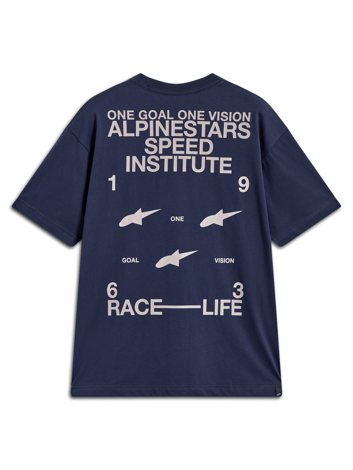 Alpinestars Institute Oversized SS CSF T-shirt, blå med hvid racinggrafik set bagfra, kortærmet motorsport-streetwear.