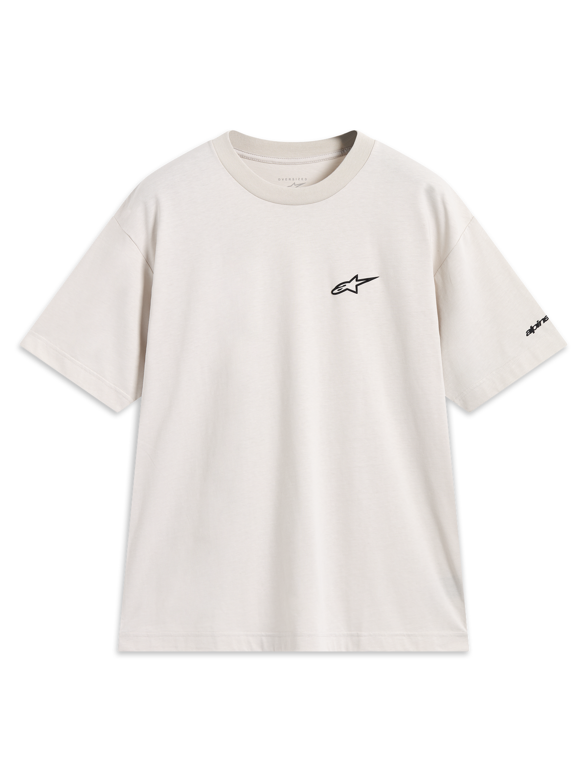 Alpinestars Mandate Oversized CSF Tee, kortærmet t-shirt i sand beige med sort puff-print logo, afslappet sportstøj.
