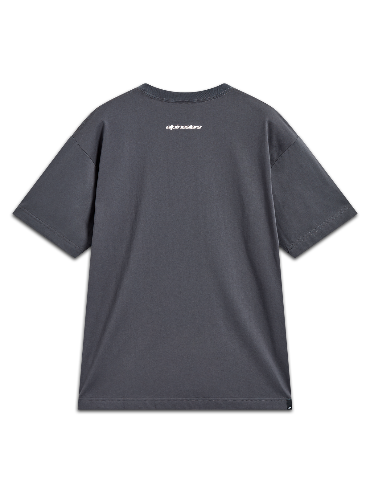 Alpinestars Mandate Oversized CSF T-shirt, grå kortærmet t-shirt med hvid ordgrafik på ryggen, afslappet sportstøj