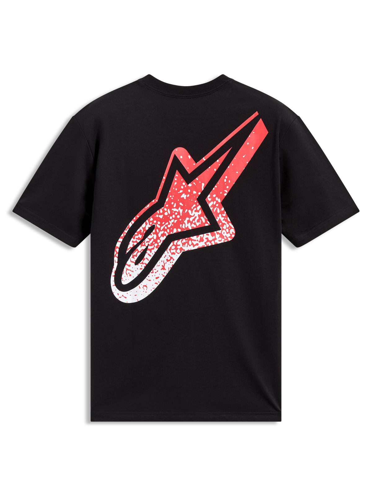 Alpinestars Meteor CSF T-shirt, sort kortærmet t-shirt med rødt og hvidt MX-logo med farvegraduering på ryggen, afslappet motorsport-streetwear