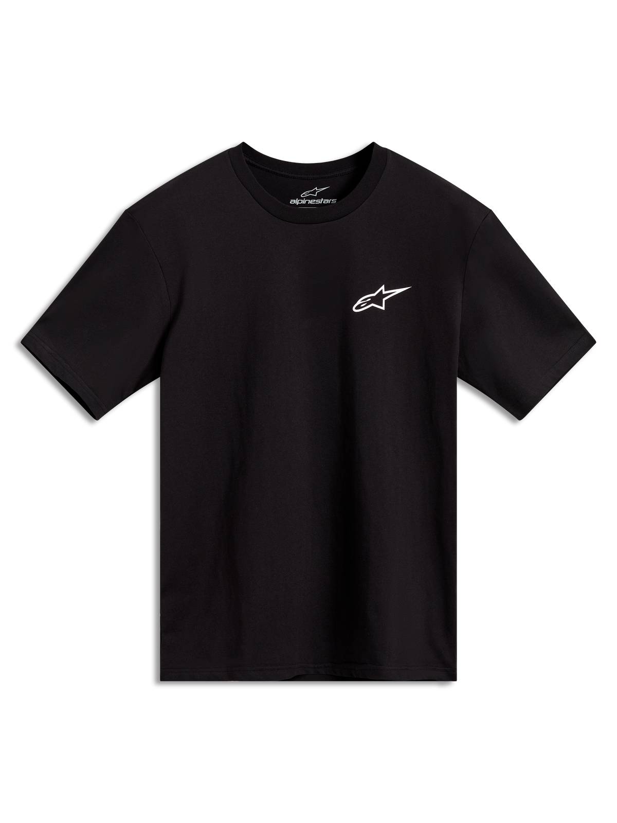 Alpinestars Combo Back CSF Tee, sort kortærmet t-shirt med hvidt logo på brystet, afslappet motorsport-streetwear