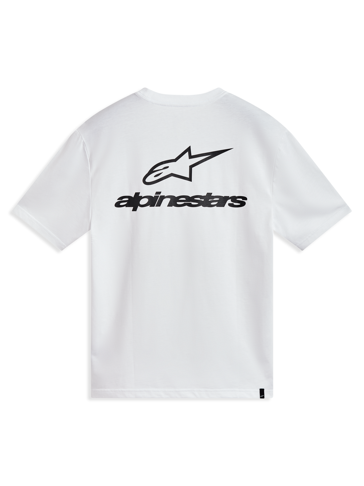 Alpinestars Combo Back CSF Tee, hvid kortærmet t-shirt set bagfra med stort sort Astars logo, afslappet motorsport streetwear