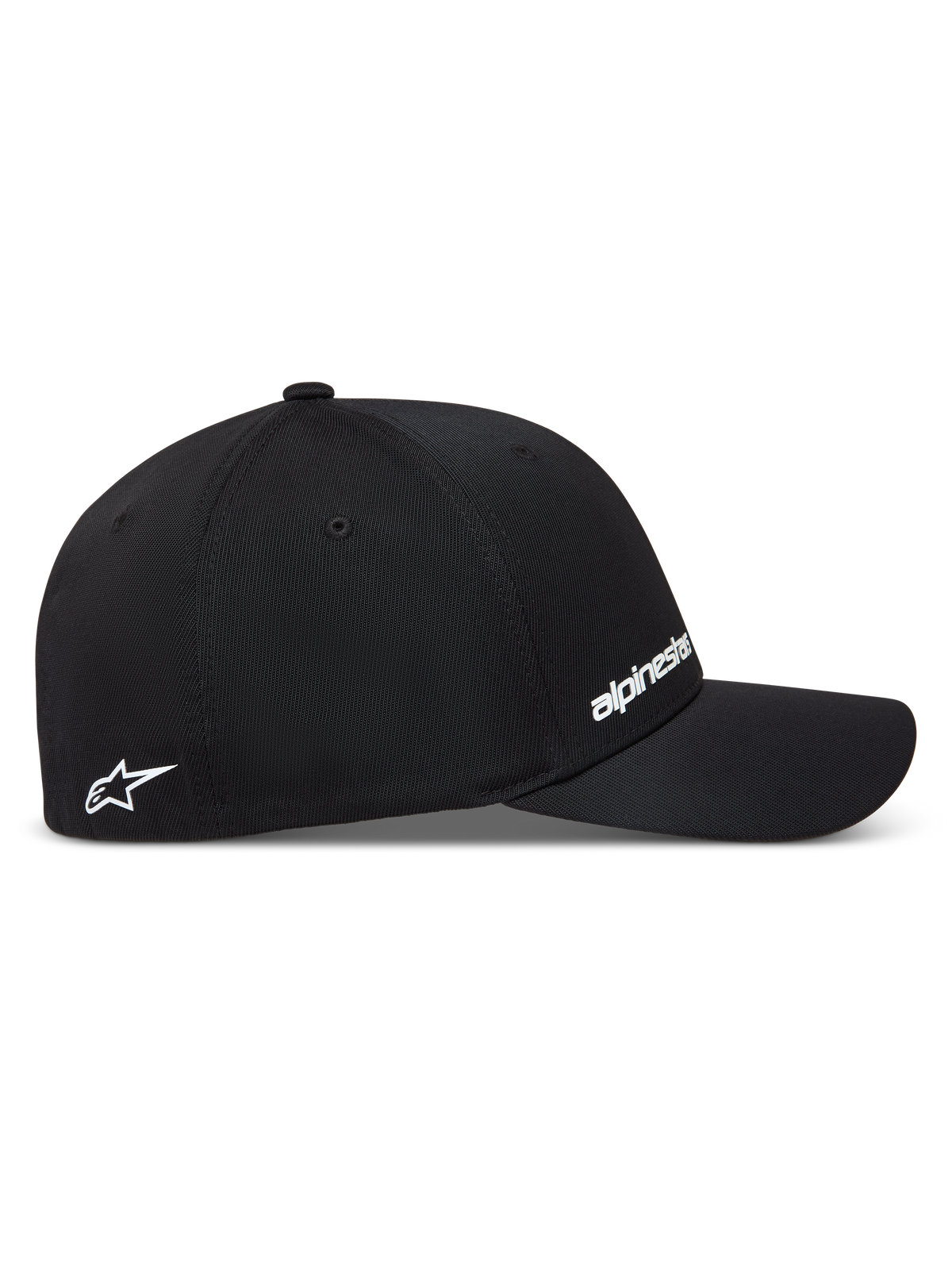 Alpinestars Points kasket, sort baseball cap i nylon tactel med hvide logoer og flex back-pasform.