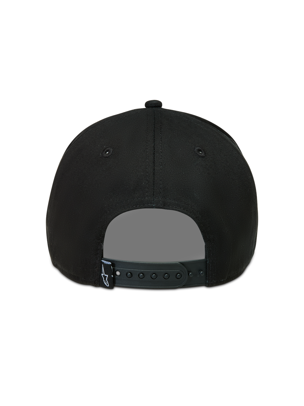 Alpinestars Acme Snapback Hat, sort kasket med justerbar snapback-lukning og lille logoetiket bagpå.