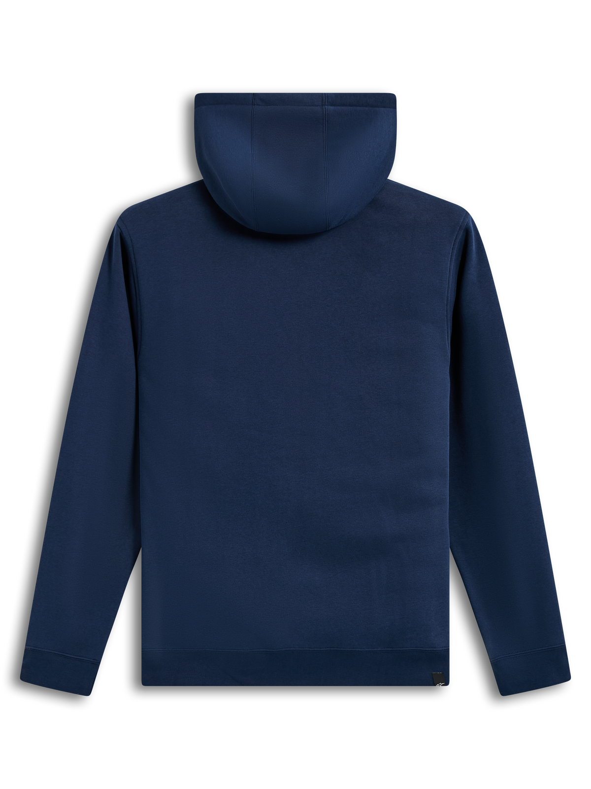 Alpinestars Ageless V3 Hoodie, mørkeblå fleecehættetrøje set bagfra med hætte og ribkant, afslappet motorsport sportstøj.