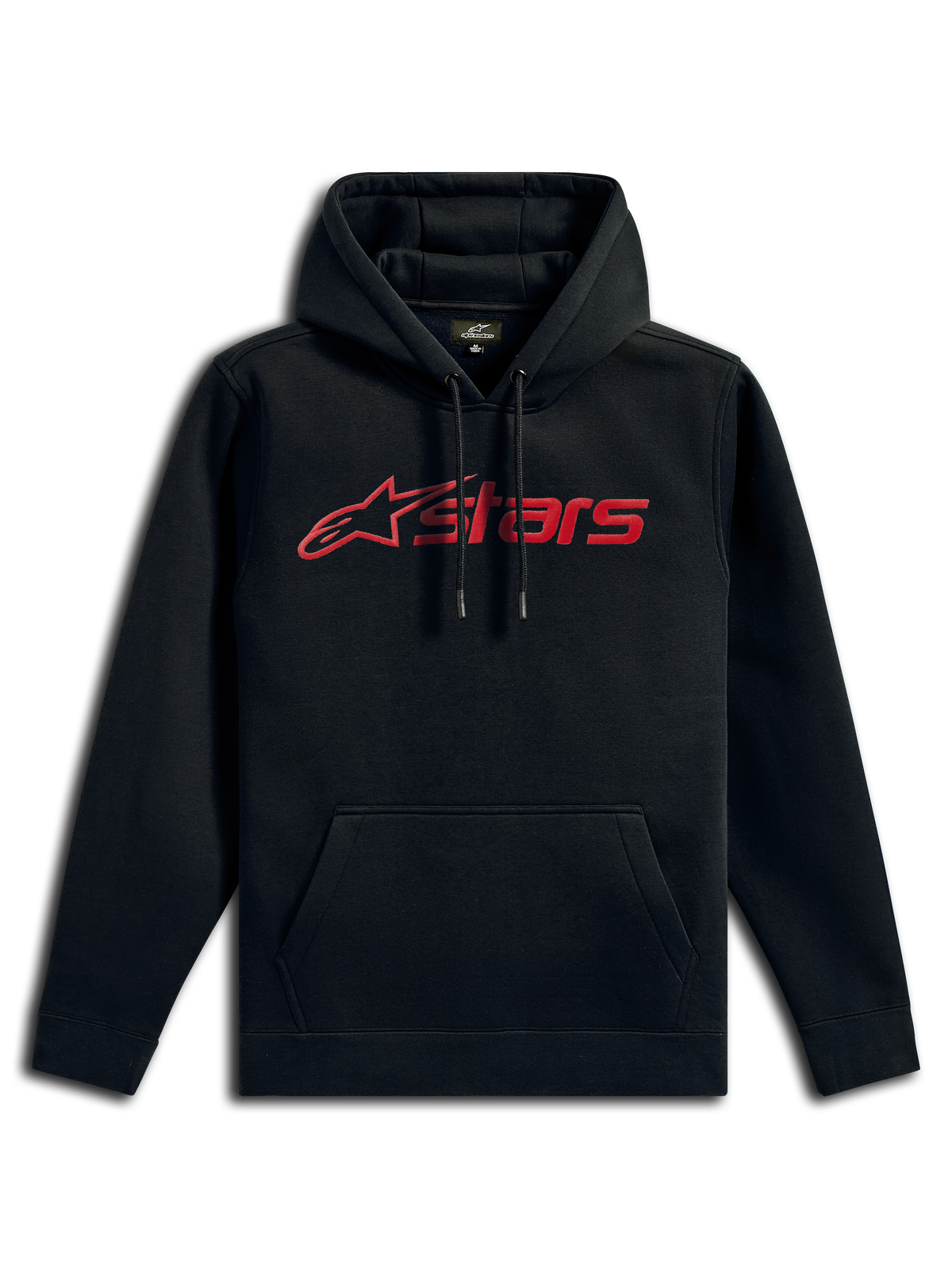 Alpinestars Blaze V3 Hættetrøje, casual streetwear, sort med rødt lineært logo, hætte med snoretræk, kængurulomme foran, lange ærmer, moderne motorsport-inspireret design