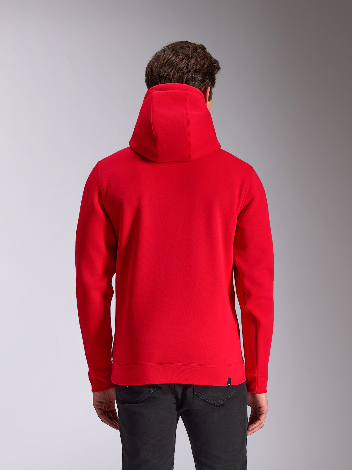 Alpinestars Ride V3 hættetrøje, afslappet motorsport streetwear, rød pullover hættetrøje, set bagfra, ensfarvet rød, ribkanter og -kant, jersey-foret hætte
