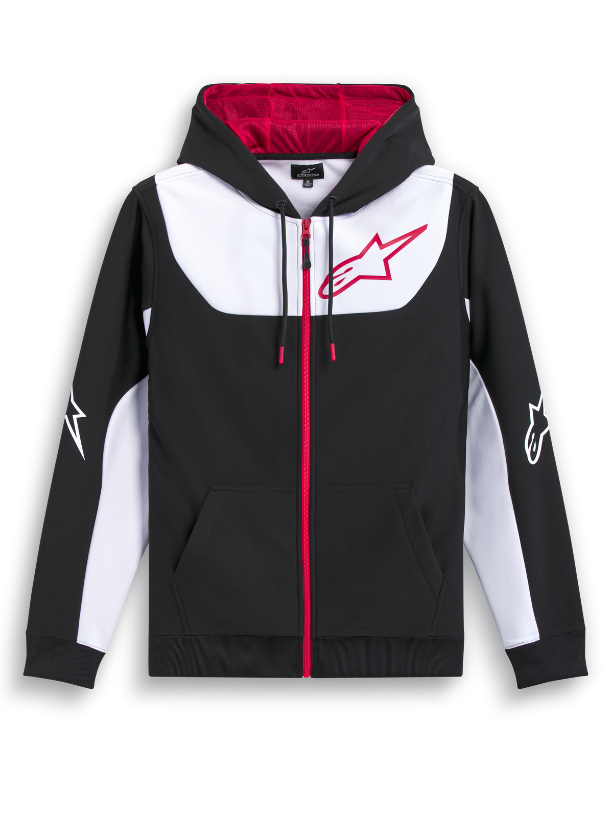 Alpinestars Sessions V3 Hættetrøje, sort, hvid og rød lynlåshættetrøje med mesh-foret hætte og stort brystlogo