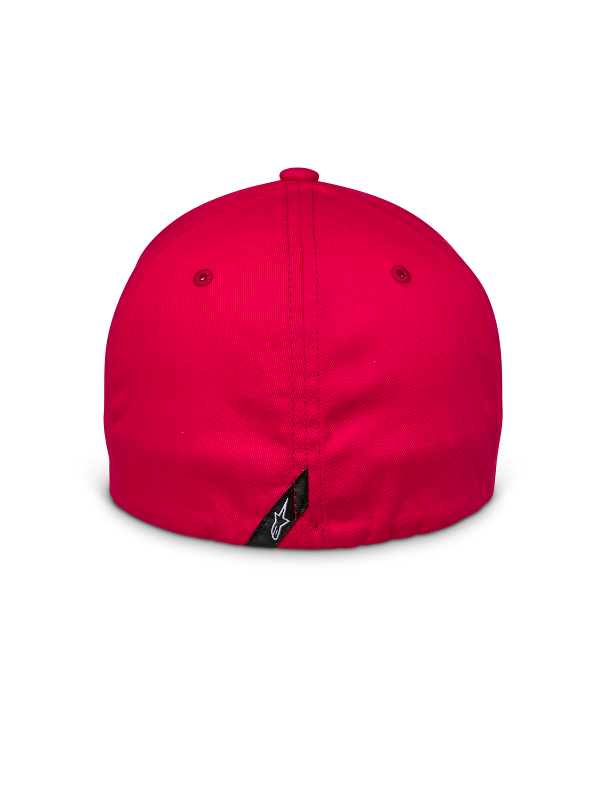 Alpinestars Arcstars kasket, rød, set bagfra, viser flex-back-lukning, lille sort mærke med hvidt Astars-logo på midtersømmen, struktureret stræk-twill-stof, afslappet motorsport-hovedbeklædning