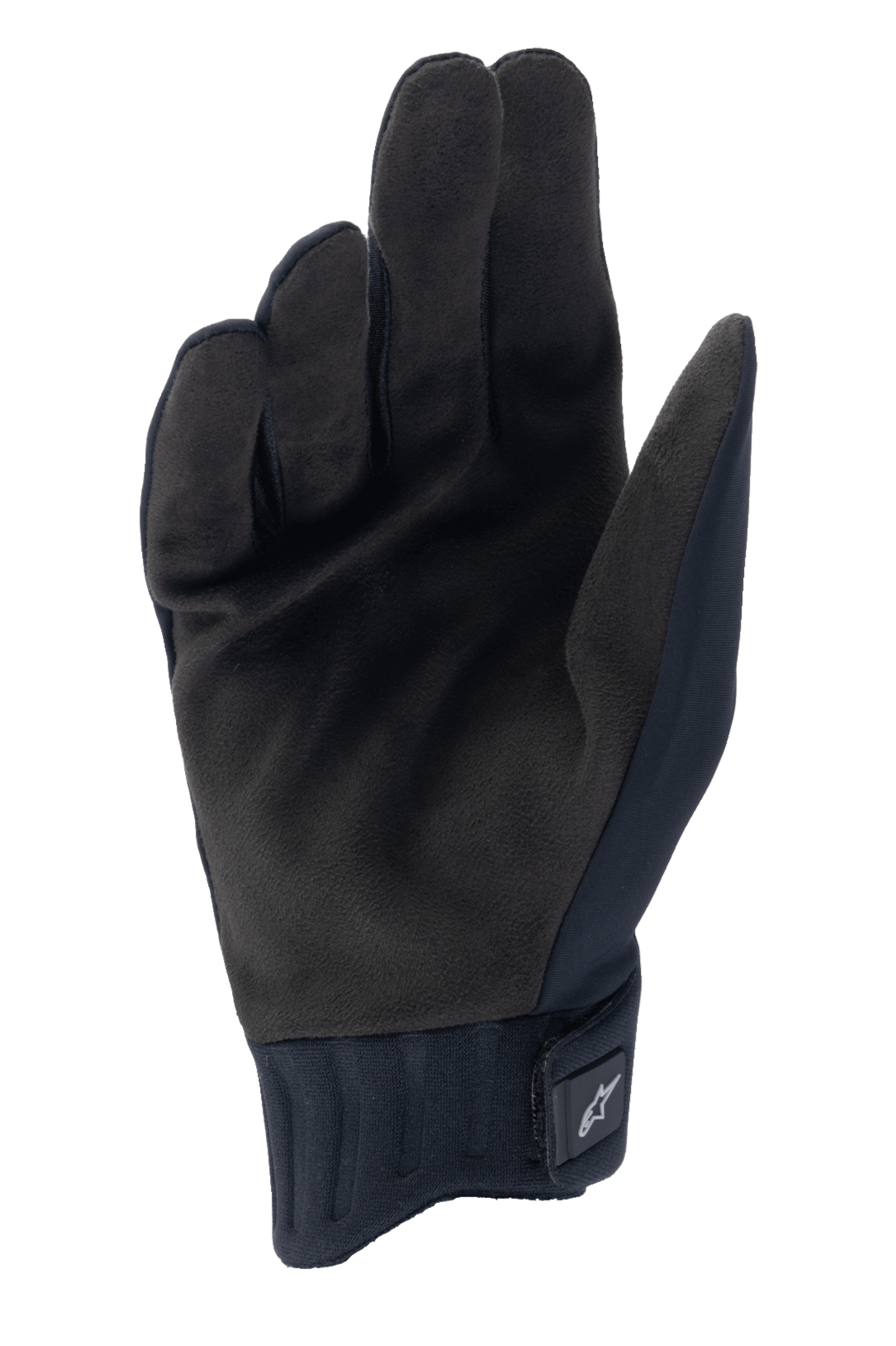 Alpinestars A-Dura Rain Gloves, Black Cycling Gloves, palm view showing synthetic suede material, ribbed neoprene cuff with hook-and-loop closure, low-profile design for mountain biking and wet weather protection