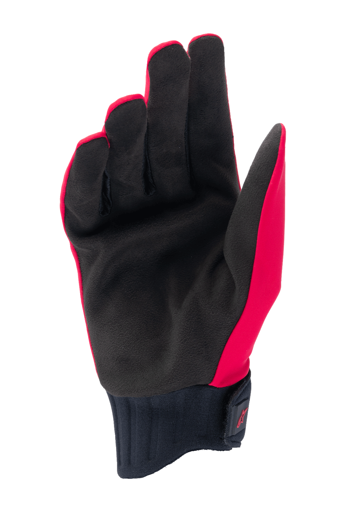 Alpinestars A-Dura Rain Gloves, MTB-handsker, Red Fluo og sort, håndfladevisning med sort syntetisk ruskindshåndflade, ribbet neoprenmanchet med krog-og-løkke-strop, lavprofildesign til mountainbike