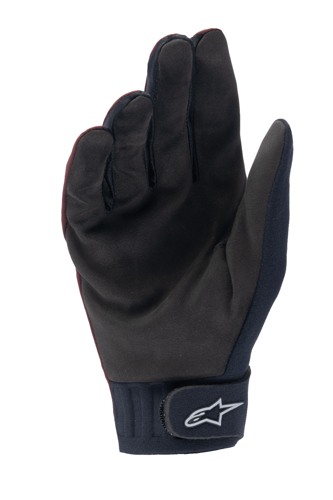 Alpinestars A-Dura Thermal handsker, MTB-handsker, mørkerød og sort, håndfladevisning der viser syntetisk ruskind, neoprenmanchet med krog-og-løkke-strop og hvidt Astar-logo, designet til mountainbike-kørsel i koldt vejr