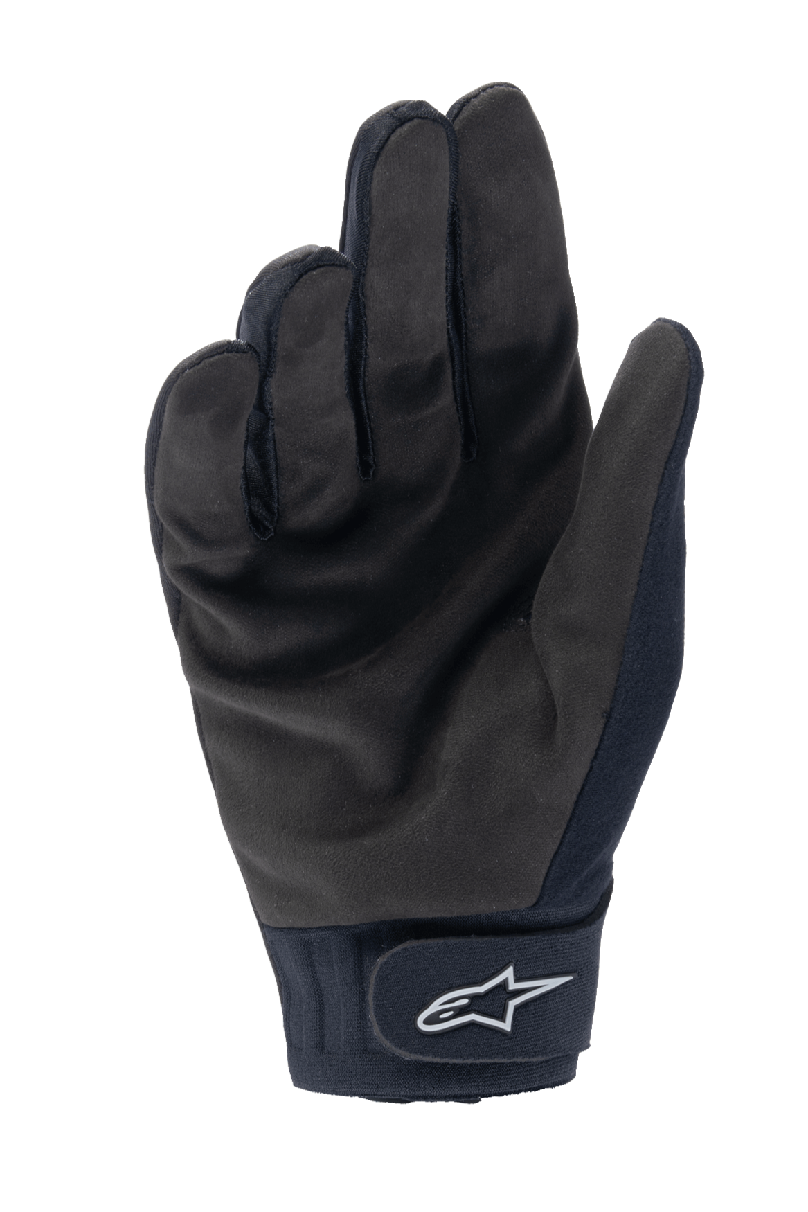 Alpinestars Stella A-Dura Thermal Handsker, cykelhandsker til kvinder, sort, set fra håndfladen med syntetisk ruskindstekstur, neoprenmanchet med krog-og-løkke-lukning og hvidt stjernelogo, MTB-udstyr til koldt vejr