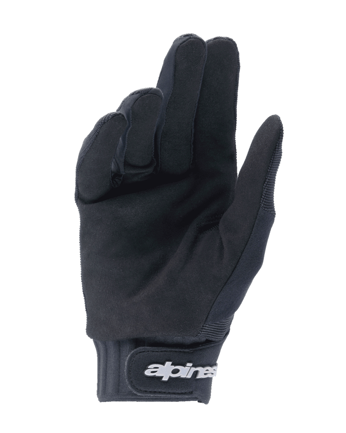 Alpinestars Youth A-Dura handsker, sort, set fra håndfladen med syntetisk ruskind for greb, neoprenmanchet med krog og løkke håndledslukning og hvidt logo, designet til mountainbike og off-road cykling til unge