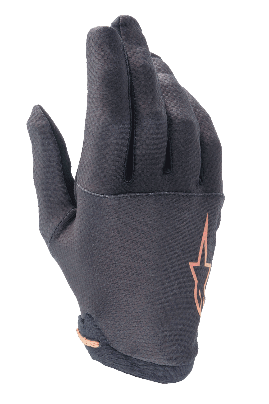 Alpinestars A-Aria handsker, mountainbike (MTB) handsker, sorte med rosa guld stjerne-logo, tekstureret gittermønster på fingrene og letvægtsstrækstof til trail-kørsel