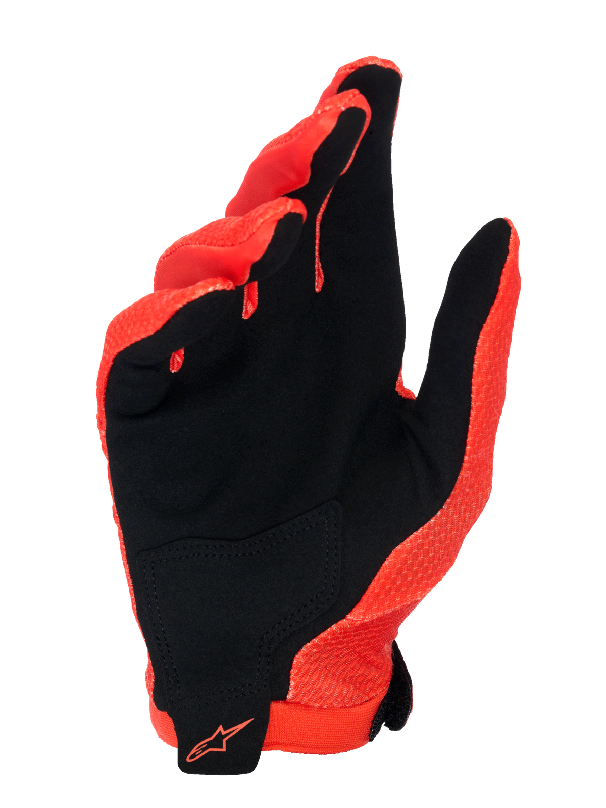 Alpinestars A-Aria handsker, Spicy Orange og sort, håndfladevisning med syntetisk ruskind og en sort ruskindshåndfladepatch, orange Alpinestars-logo på håndleddet, letvægts og ventileret design til MTB og off-road cykling