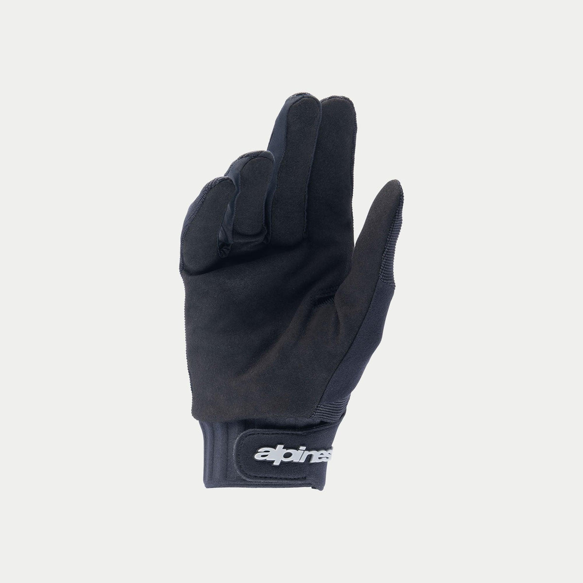 Alpinestars Stella A-Dura handsker, cykelhandsker til damer, sort, med en slidstærk håndflade i syntetisk ruskind, neoprenmanchet med krog og løkke-lukning ved håndleddet og hvidt Alpinestars-logo.