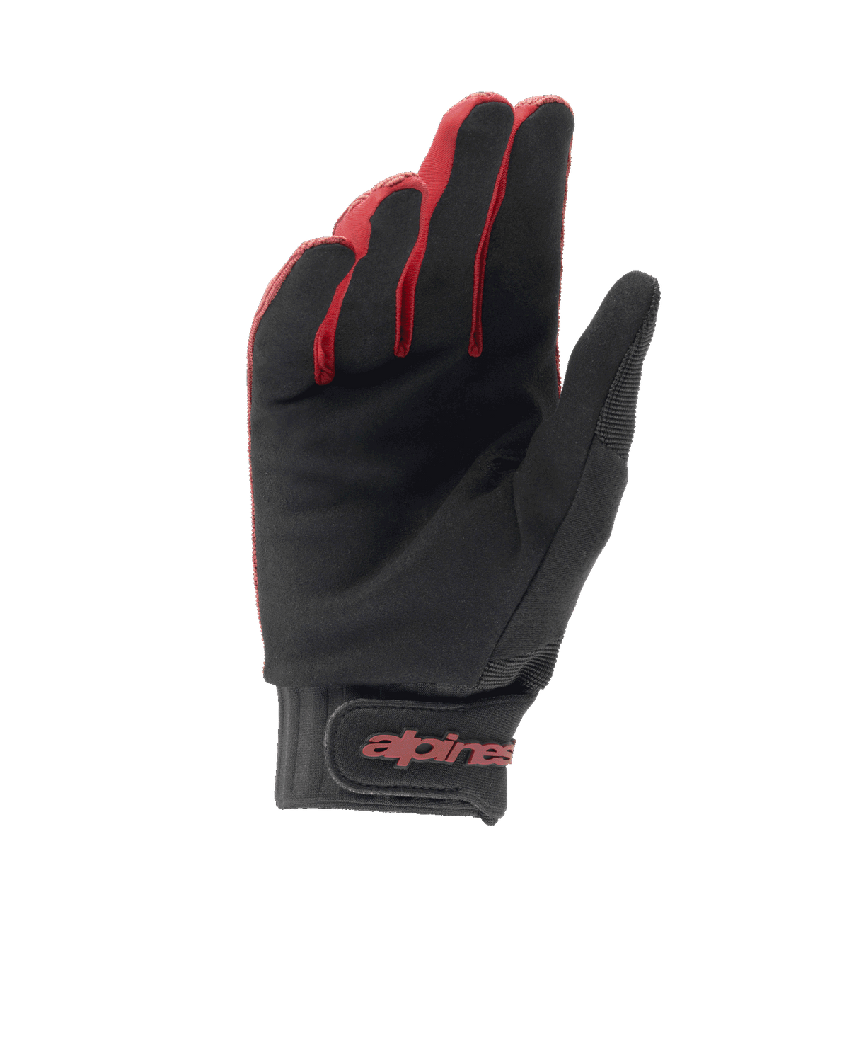 Alpinestars Stella A-Dura handsker til damer, mountainbikehandsker, bordeaux og sort, håndfladevisning med syntetisk ruskindsgreb, neoprenmanchet med krog og løkke-lukning, rødt Alpinestars-logo