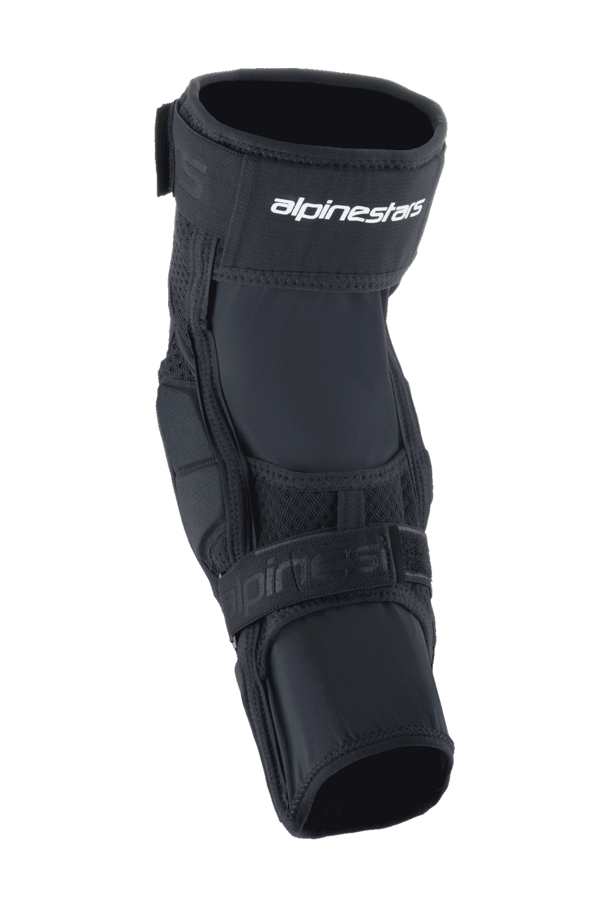 Alpinestars A-Impact Plasma Elite knæbeskytter, knæbeskytter til cykling, sort og hvid, med dobbelt strop-lukkesystem med hvidt Alpinestars-logo, mesh-paneler og et ergonomisk, forbuet design til MTB-beskyttelse
