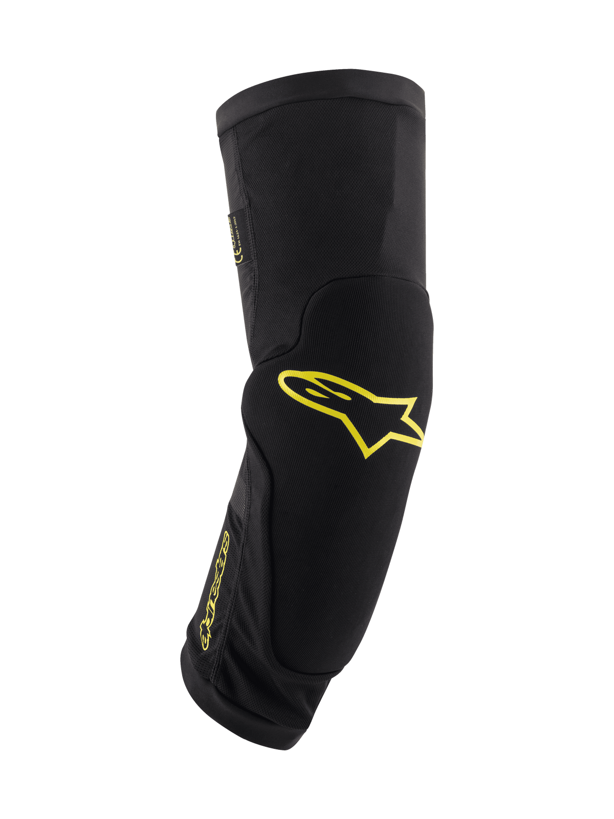Alpinestars Paragon Plus knæbeskyttere, sort med Acid Yellow-logoer, MTB-beskyttelsesudstyr, rørformet slip-on ærme med integreret polstring, åndbart mesh og slidstærkt tekstureret stof