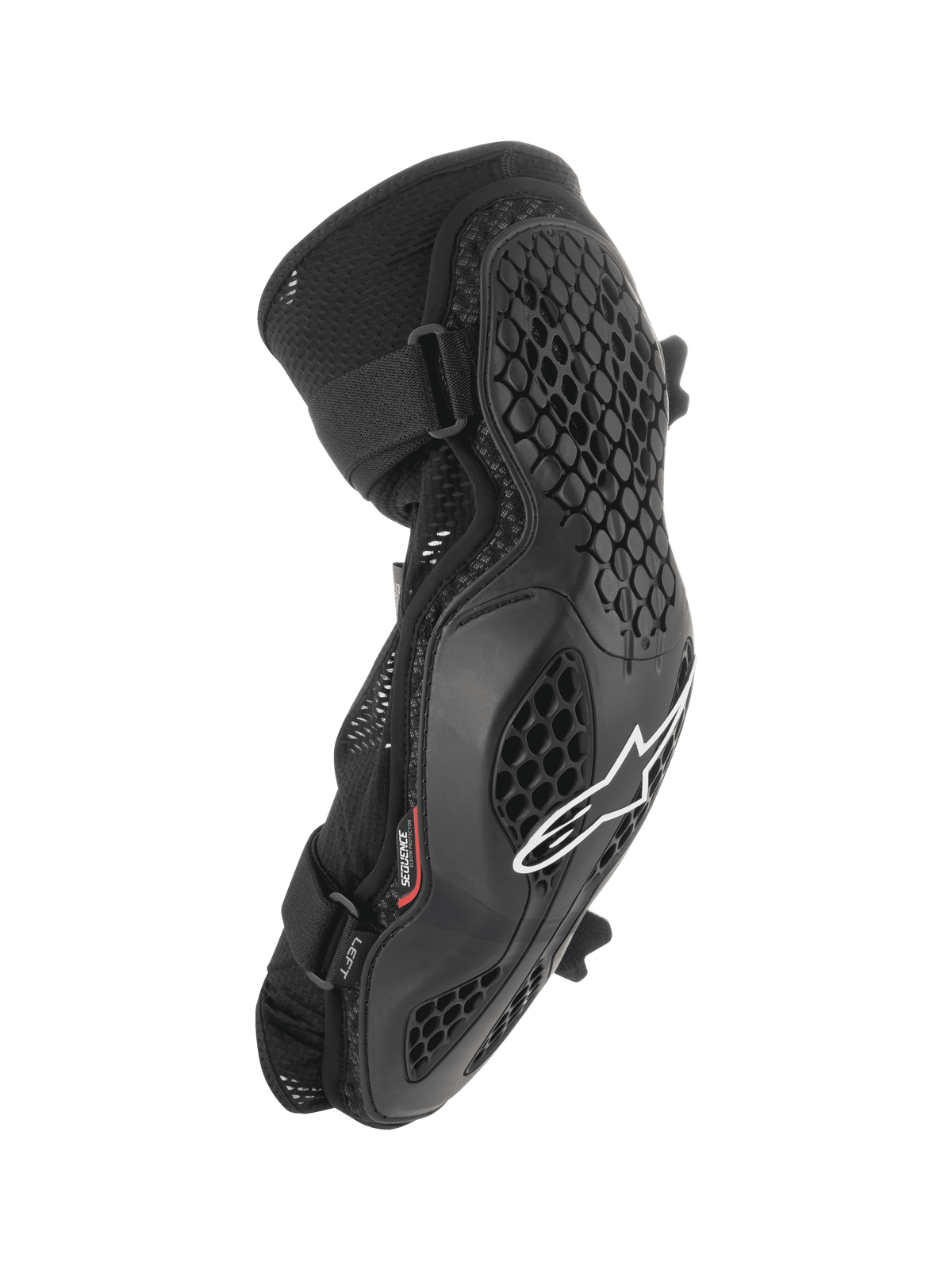 Alpinestars Bionic Pro albuebeskyttere, MTB-albuebeskyttere, sort med hvidt logo, honeycomb-gitterstruktur, åndbar mesh-konstruktion, dobbelte justerbare stropper, ergonomisk design til off-road og mountainbiking