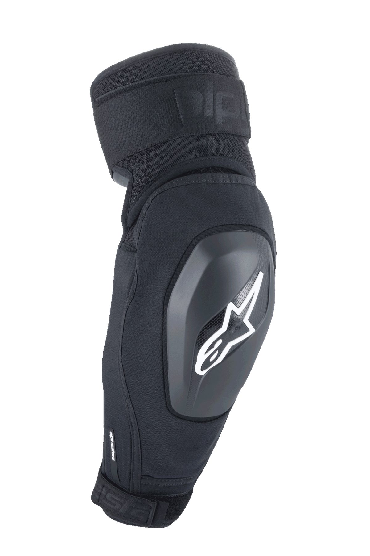 Alpinestars A-Impact Plasma Elite Shield albuebeskytter, sort med hvidt stjernelogo, TPU hård skal-beskyttelse med dobbelte justerbare stropper, mesh-ventilation, ergonomisk forbuet design, MTB mountainbike beskyttelsesudstyr