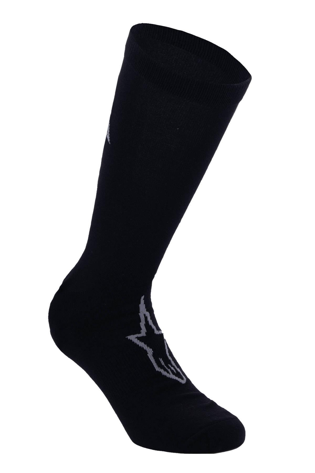 Alpinestars A-Dura Thermal Socks, sorte cykelsokker med gråt Astars-logo, mellemlang længde med ribbet kant, glat termisk strækmateriale til vinter MTB-kørsel