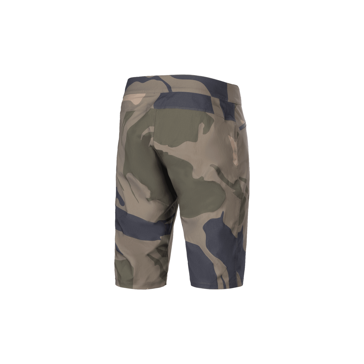 Alpinestars A-Dura Camo Liner Shorts, herre mountainbike-shorts, brun og camouflage, bagside med slidstærkt 2-vejs strækstof og lynlåslommer