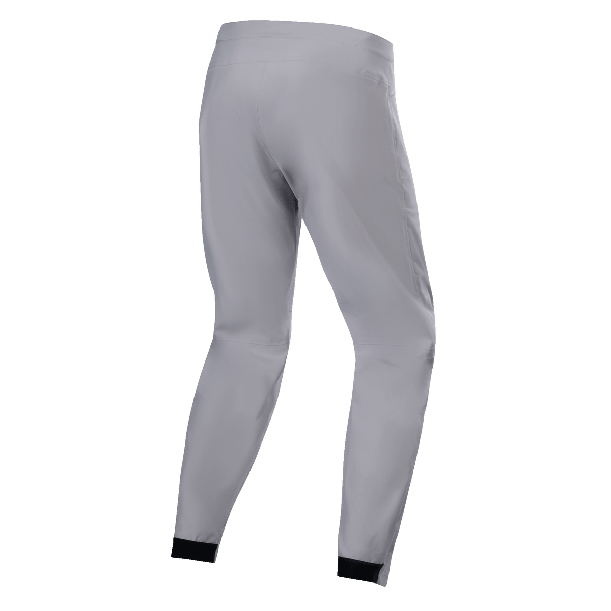 Alpinestars A-Dura Vandtætte Bukser, MTB-bukser, titaniumgrå, set bagfra, med tilspidsede ben og sorte elastiske manchetter, minimalistisk teknisk design til mountainbike