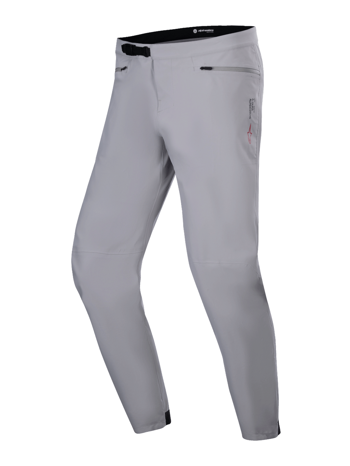 Alpinestars A-Dura Vandtætte bukser, MTB-bukser, titaniumgrå, med sort rachet-taljelukning, lynlåslommer ved hoften og tapered ben, holdbart vandtæt design til mountainbiking.