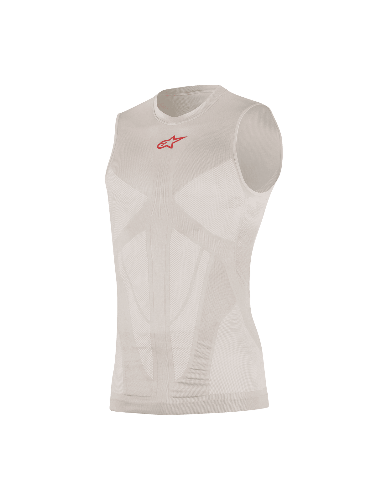 Alpinestars Tech Tank Summer, ærmeløst basislag, Silver Red, med et lille rødt logo på brystet, kropskortlagte mesh-ventilationspaneler, sømløs rørformet konstruktion, ultralet teknisk strik
