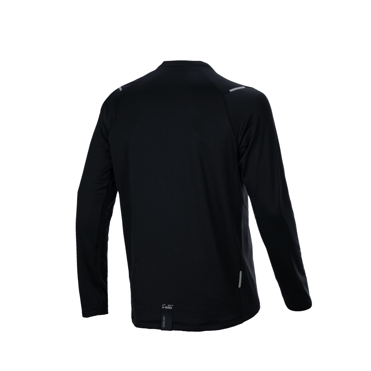 Alpinestars A-Dura termotrøje, set bagfra, sort, langærmet mountainbike-trøje, forlænget drop tail, tekstureret isoleret stof, diskret A-Dura branding, reflekterende detaljer
