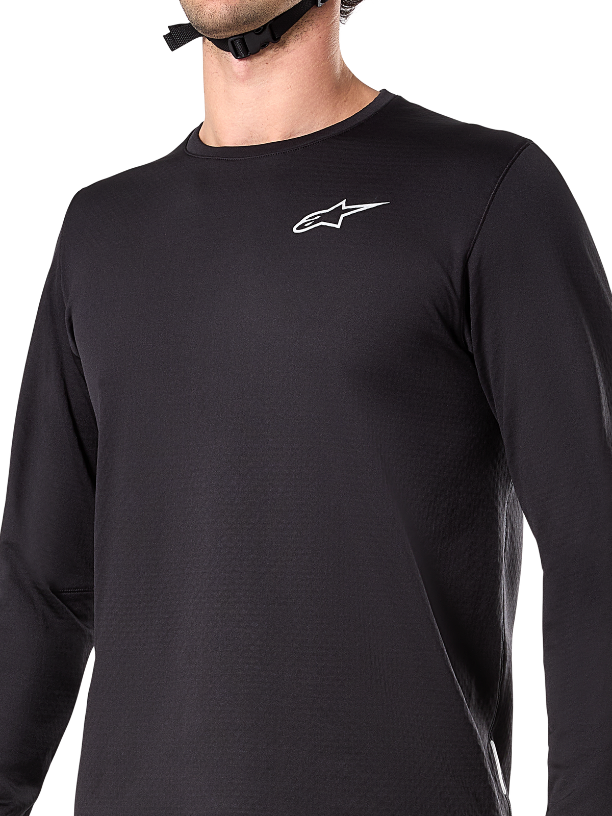 Alpinestars A-Dura Thermal Jersey, langærmet cykeltrøje, sort, med hvidt logo på brystet, isoleret fleece-foret materiale, forlænget bagstykke, designet til mountainbike i koldt vejr