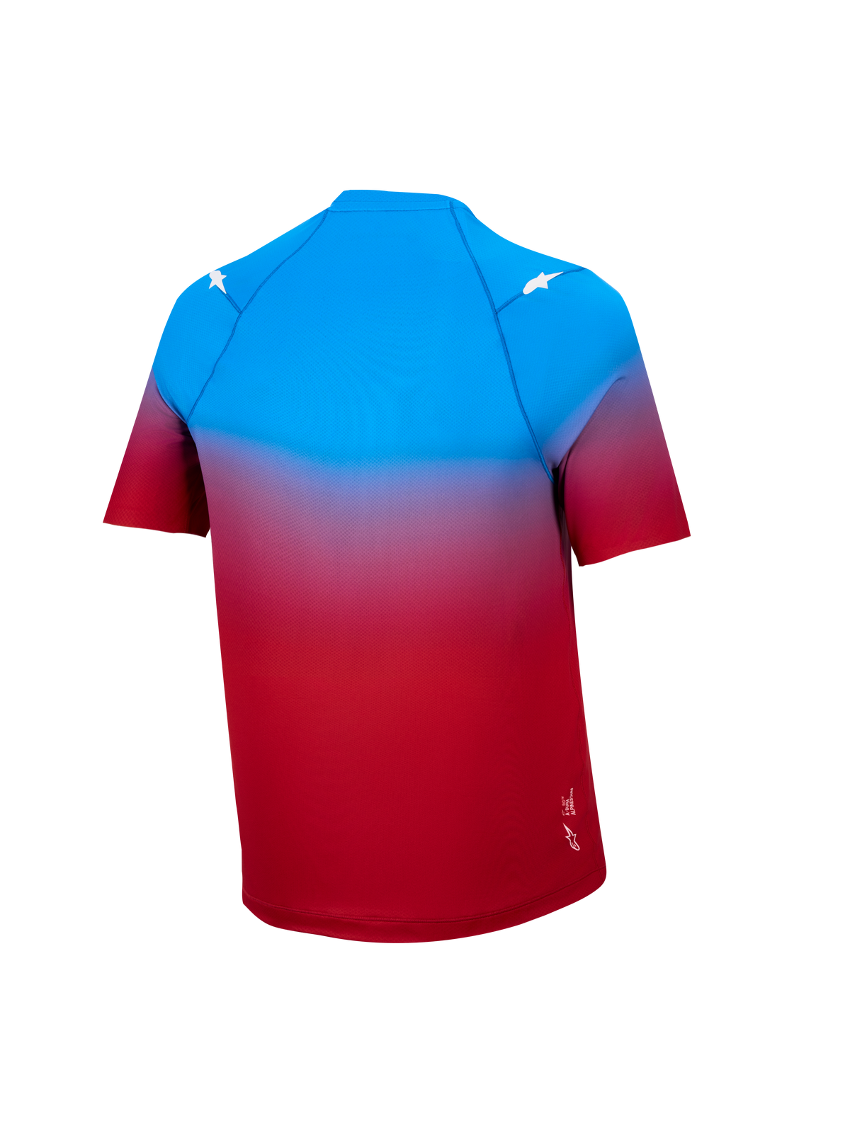 A-Dura ASTARS 2.0 kortærmet MTB-jersey i rød og blå graduering med hvide stjernedetaljer set bagfra.