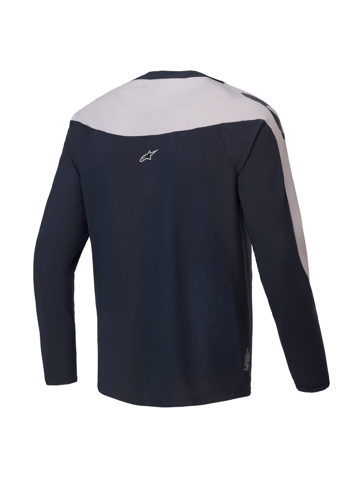 Alpinestars A-Supra Melt langærmet MTB-cykeltrøje, set bagfra, sort og lysegrå, letvægts mikroperforeret polyester med strækpaneler