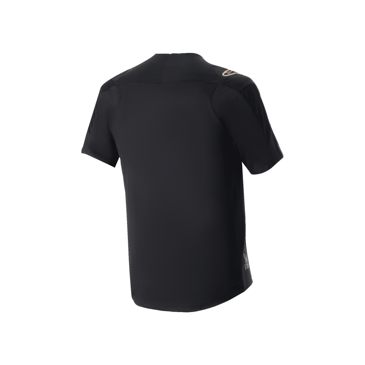 Alpinestars A-Aria Polartec Switch trøje, kortærmet MTB-trøje, sort, set bagfra viser performance-pasform og længere rygstykke, teknisk fugttransporterende materiale til trail-kørsel