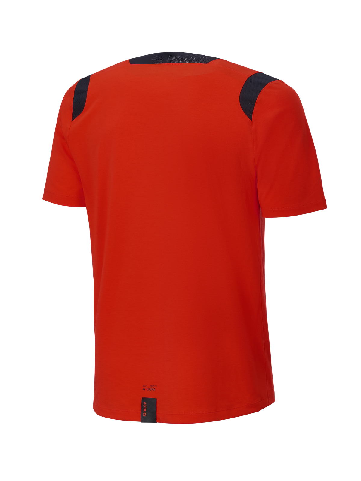 Alpinestars A-Dura Dri Wool kortærmet jersey, Spicy Orange, set bagfra, med sorte mesh-paneler på skuldrene og kraven, længere bagstykke for optimal dækning til trail-kørsel