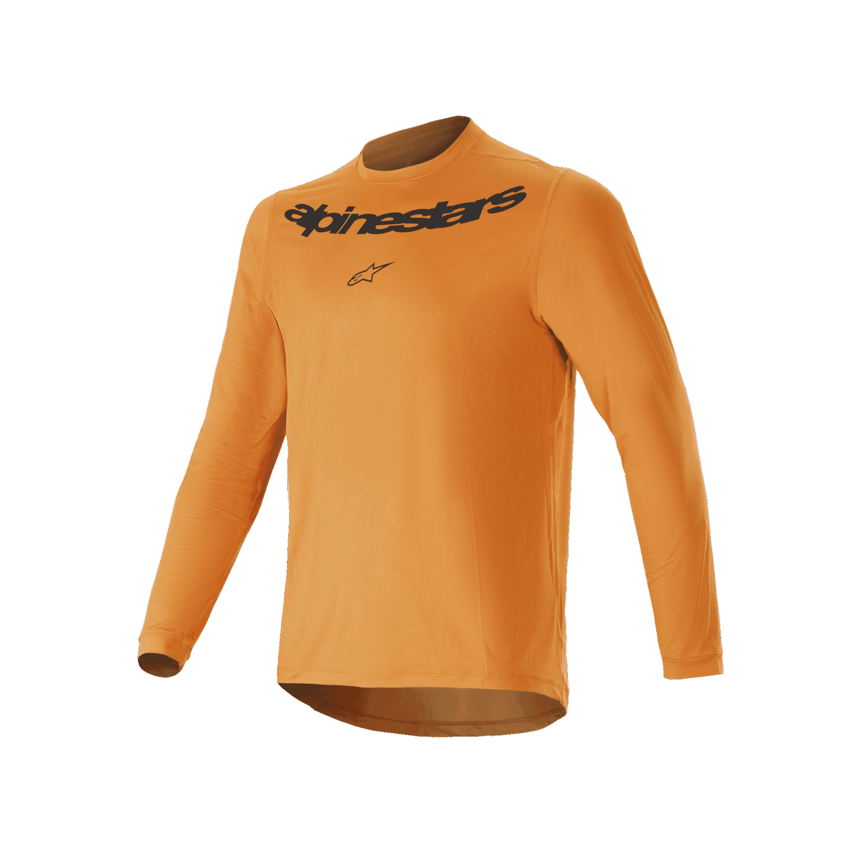 Alpinestars A-Dura Rocker langærmet trøje, mountainbike-trøje, mørk guld, med sort Alpinestars-navnetræk på brystet, letvægts jacquard-stof med længere rygstykke, funktionelt cykeltøj