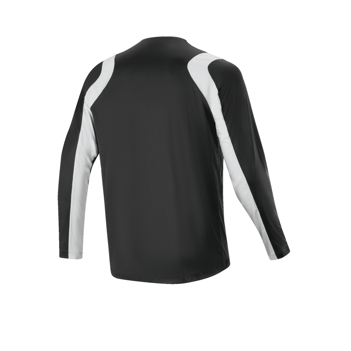 Alpinestars A-Supra Oscar Jersey - Long Sleeve, Black, back view, featuring curved white panels on shoulders and sleeves, lightweight and breathable MTB cycling apparel