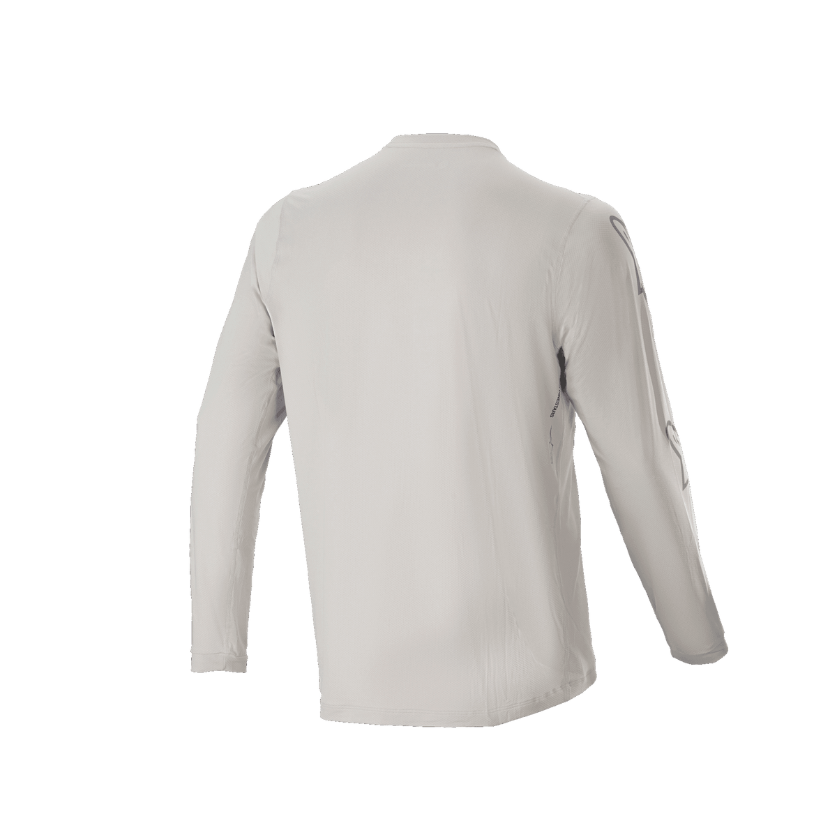 Alpinestars A-Dura Switch langærmet trøje, lysegrå, set bagfra med lange ærmer og drop tail-design, letvægts fugttransporterende jacquard-stof til mountainbiking