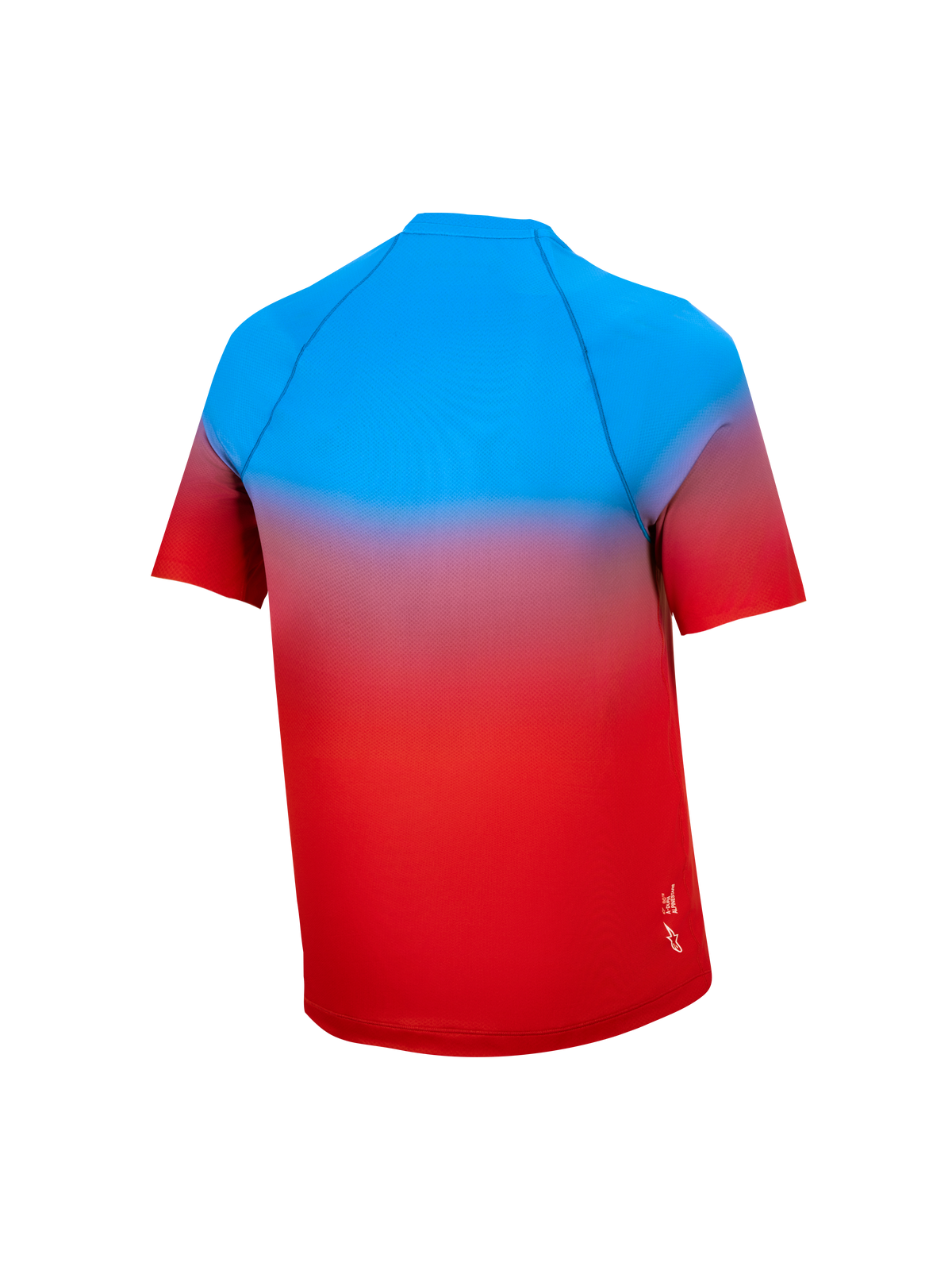Youth A-Dura Astars Jersey 2.0, short sleeve MTB jersey, bright red and blue gradient, performance gear seen from the back.