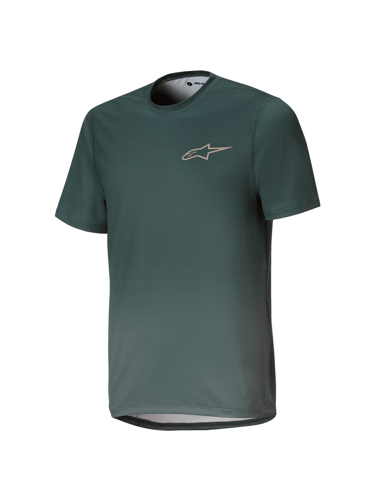 Alpinestars A-Dura Rise trøje, kortærmet MTB-trøje, sølvgrøn, rund hals med diskret brystlogo, letvægts åndbart jacquard-stof, almindelig pasform