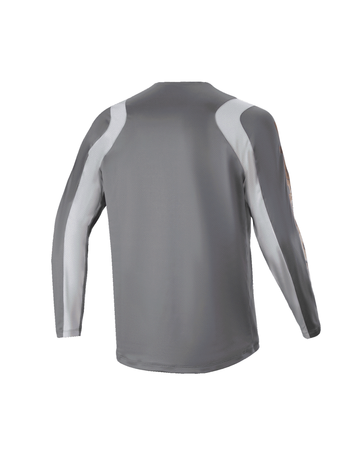 Alpinestars Youth A Supra Astar langærmet trøje, set bagfra, mørkegrå med lysegrå skulder- og armpaneler, performance fit MTB-jersey, åndbart polyesterstof til gravity-kørsel